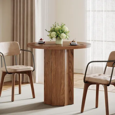 Immagine prodotto di Tavolo rotondo da cucina, diametro 80 cm, con base in legno, per 2-4 persone, stile rustico, colore marrone