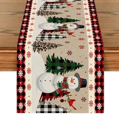 Obrázek produktu pro Běžec na stůl, Vánoce, Sněhulák, Vánoční stromek, Sněhové vločky, 33x180 cm, polyester