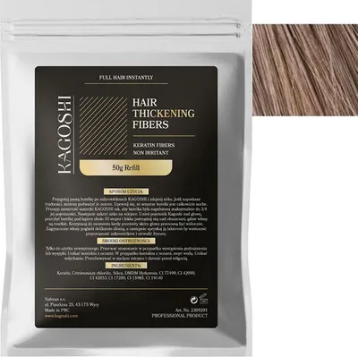 Zdjęcie produktu dla Kagoshi Saszetka Refill 50g Hair Fibers Mikrowłókna do Zagęszczania Rzadkich Włosów Natychmiastowy Efekt Gęstych Włosów CIEMNY BLOND