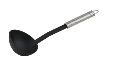 Produktbild von Fackelmann Schöpflöffel 30 cm OVALGRIFF, praktische Suppenkelle aus Kunststoff mit ergonomischem Griff aus Edelstahl, Küchenhelfer zum Kochen (Farbe: Silber/Schwarz)