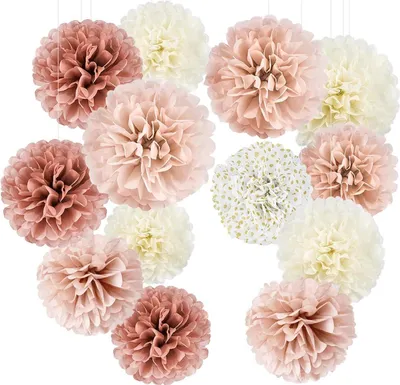 Produktbild von Seidenpapier Pompons Set in Roségold für Hochzeit, Junggesellinnenabschied, Tischdeko & Gartenparty