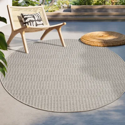 Produktbild von Paco Home Outdoor Teppich Wetterfest Balkon Küche Skandinavisches Muster Boho Einfarbig 200 cm rund