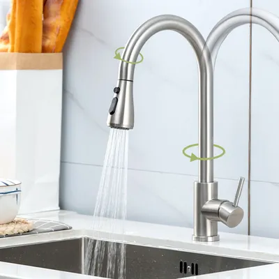 Produktbild von 360° Küchenarmatur Wasserhahn Küche ausziehbar Brause Edelstahl Einhandmischer