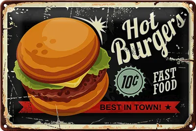 Produktbild von Blechschild hot burgers 18x12cm best in town