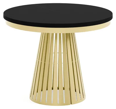 Produktbild von MEBLINI Esstisch Rund Ausziehbar aus Metall - 100-176x76cm - CONEY - Schwarz Matt/Golden - Loft - Esszimmertisch Modern - Küchentisch - Ausziehtisch - Round Dining Table