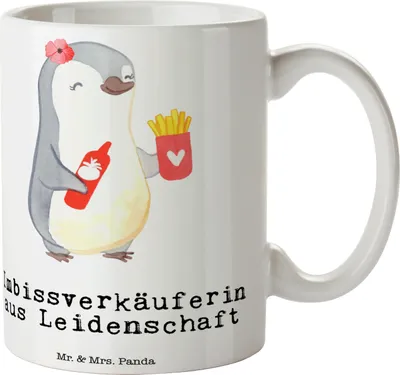 Produktbild von Mr. & Mrs. Panda Kaffeetasse Imbissverkäuferin Leidenschaft - Weiß - Geschenk, hochwertige tasse, Imibissverkäuferin, Imbissbesitzerin, Pommesverkäuferin, Spruch, Witzig