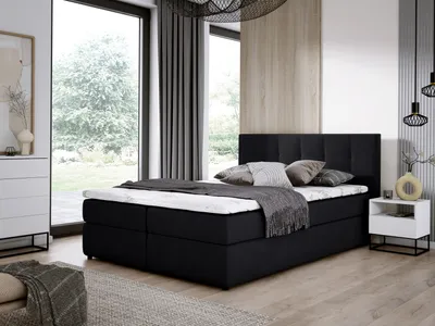 Produktbild von E-ZIMPAZ Boxspringbett MALMO 160x200 cm Komplett-Set mit Matratze und Topper, Polsterbett mit zwei Bettkästen, Doppelbett Schwarz SORO100