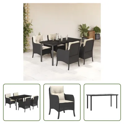 Produktbild von The Living Store 5-tlg. Garten-Essgruppe mit Kissen Schwarz Poly Rattan