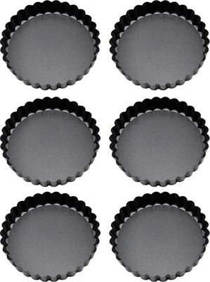 Zdjęcie produktu dla 6 SZTUK Wyjmowana patelnia do tarty z powłoką nieprzywierającą ze stali węglowej Czarna patelnia do quiche do kuchni