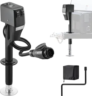Produktbild von Elektrischer Anhängerheber - 12 V Stützfuß - 2268 kg Tragkraft - 230–686 mm Hubhöhe - LED & Schutzhaube - Inkl. Kurbel & Kabelbaum - Für Wohnwagen, Wohnmobile & Anhänger