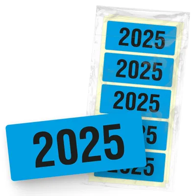 Produktbild von itenga 50x Jahresetiketten 2025 blau rechteckig 6 x 2,5 cm aus Haftpapier