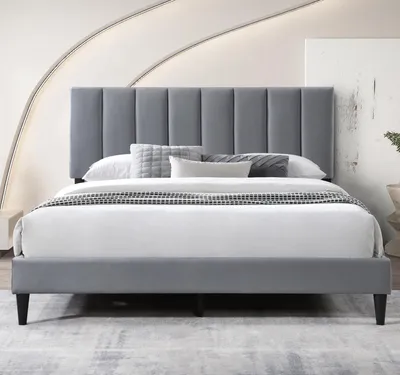 Produktbild von Polsterbett 140x200 und 160x200 cm Doppelbett mit Lattenrost und weichem Bezug, Bettgestell, vertikaler Steppung, 140x200 cm, Grau