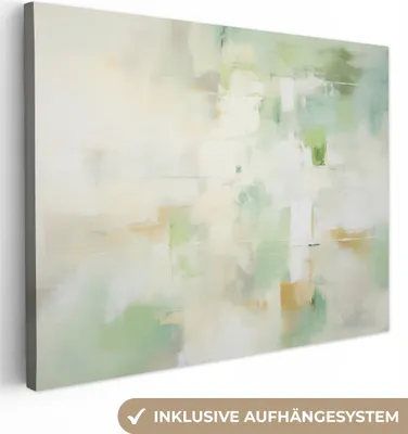 Produktbild von MuchoWow® - Leinwandbilder - Abstrakt - Kunst - Weiß - Grün - Modern, Wandbild, Wanddeko Bilder Wohnzimmer, 120x90 cm