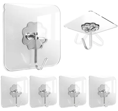 Selbstklebende Haken extra stark, 10 kg, 6 Stück, transparent