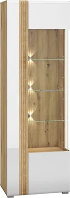 Produktbild von Vitrine Wohnzimmerschrank Eiche Castello Nb. mit Hochglanz weiß AKRON-131 MDF Front mit edler Fräsung, B/H/T: ca. 65/196/42 cm