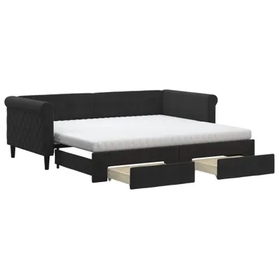 Image de vidaXL Lit de jour extensible avec tiroirs noir 90x190 cm velours