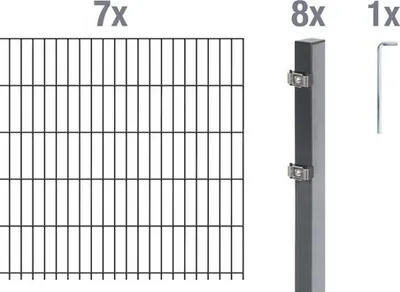 Immagine prodotto di Alberts 650599 Recinzione a doppia rete metallica come set completo di 16 pezzi, antracite, altezza 80 cm, lunghezza 14 m