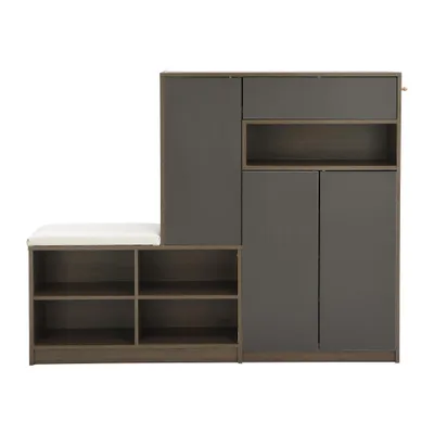 Produktbild von Merax Schuhschrank mit 3 Tür, Schubladen, Offene Fächer, Schuhkipper, Schuhkommode, Schuhablage, Schuhregal für 15–20 Paar Schuhe, Grau