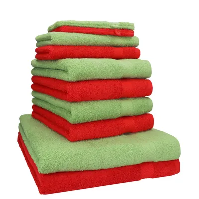 Produktbild von Betz 10-tlg. Handtuch-Set PREMIUM 2 Duschtücher 4 Handtücher 2 Gästetücher 2 Waschhandschuhe  Farbe:  rot & apfelgrün