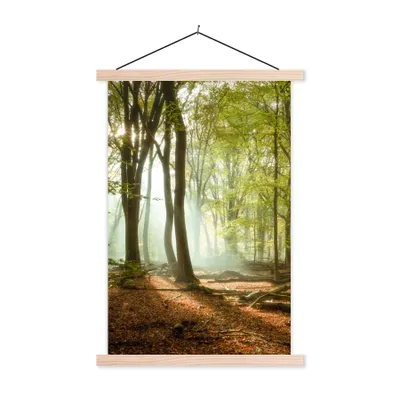 Produktbild von MuchoWow® Textilposter Wald - Sonne - Jahreszeiten - Landschaft 60x90 cm mit holzfarbenen Rahmen - Textil