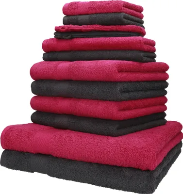 Produktbild von Betz 12er Handtuch-Set PALERMO 100% Baumwolle  Farbe: cranberry und anthrazit
