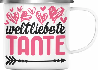 Produktbild von Trendation - Beste Tante der Welt Geschenk Emaille Tasse mit Spruch Emaille Emaille Tasse für Weltliebste Tante (Silber)