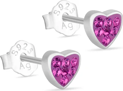 Produktbild von Echt 925 Sterlingsilber Paar Kinder Ohrstecker Herz Zirkonia Rosa Ohrringe 1911