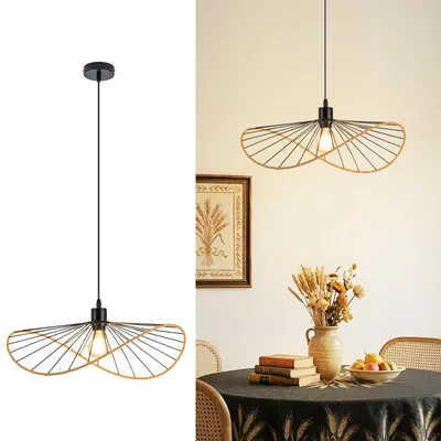 Image de ZMH 1 flamme Lampe à suspendre noire Lampe à suspendre de table à manger Lampe à suspendre E27 Lampe à suspendre rétro Lampe de salon Suspendue Boho Ø 50cm (sans ampoules)