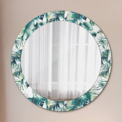 Produktbild von Modern Spiegel - Wandspiegel Design Wandmontage – Badspiegel mit Aufdruck - Rundspiegel - Blätter - Rund: Ø70cm