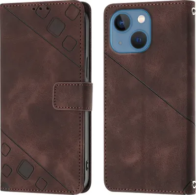 Produktbild von Hülle für iPhone 15 Prägung Flip Leder Brieftasche Schutzhülle mit Ständer Braun