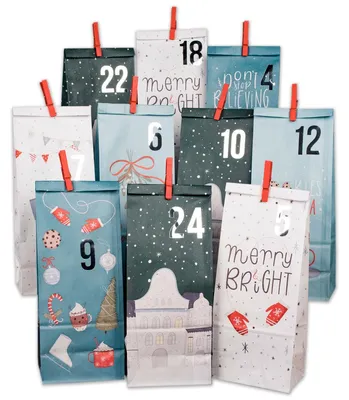 Produktbild von DIY Adventskalender Weihnachten & Advent zum Befüllen - 24 Papiertüten - Motiv blau, rot