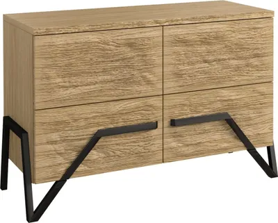 Produktbild von Kommode Kastav 16, Farbe: Eiche / Schwarz, teilmassiv - 79 x 122 x 50 cm (H x B x T)