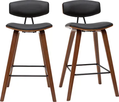 Produktbild von Miliboo - Design-Barhocker schwarz mit dunklem Holz H 69 cm (Zweierset) VASCO