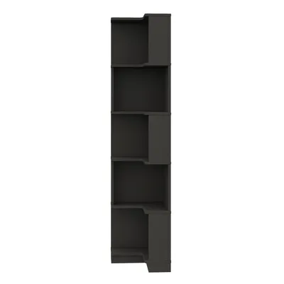 Produktbild von Flieks Eckbücherregal mit LED-Lichtleiste, 63.5x45x175 cm, Bücherregal  Lagerregal mit 5 Ebenen, Multifunktionaler Displayständer, Schwarz