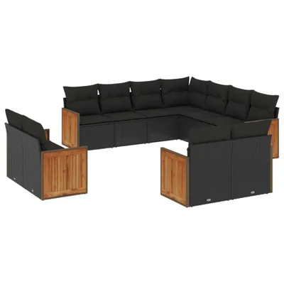 Produktbild von vidaXL 11-tlg. Garten-Sofagarnitur mit Kissen Schwarz Poly Rattan