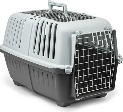 Zdjęcie produktu dla lionto budka transportowa dla kota, wytrzymała i łatwa do czyszczenia, z bezpiecznym systemem zamykania i metalowymi drzwiczkami, 58,5x35,5x40 cm, antracytowa