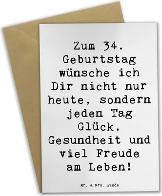 Produktbild von Mr. & Mrs. Panda Grußkarte Spruch 34. Geburtstag - Weiß - Geschenk, dankeskarten, osterkarte, Wünsche, hochzeitskarten, Freude am Leben, weihnachtskarten, Beileidskarte