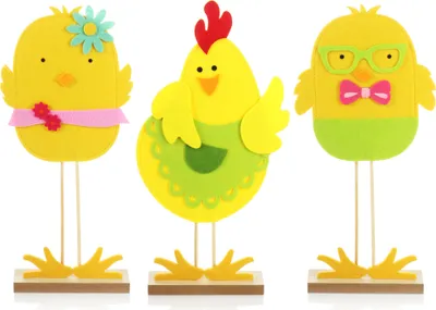 Produktbild von com-four® 3x Deko Aufsteller Huhn - Osterdekoration aus Filz und Holz zum Hinstellen - Niedliche Filz-Hühner [Auswahl variiert]
