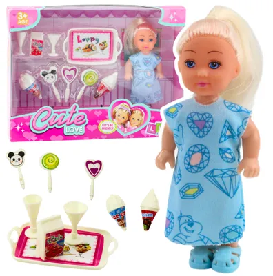 Produktbild von Lean Mini Puppe Set Süßes Zubehör Blaues Kleid