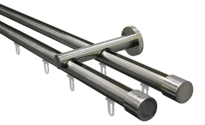Obrázok produktu pre Gardinia sada záclonových tyčí Isa, 2-záclony, s vnútorným bežcom II, Ø 20 mm, vzhľad nehrdzavejúcej ocele