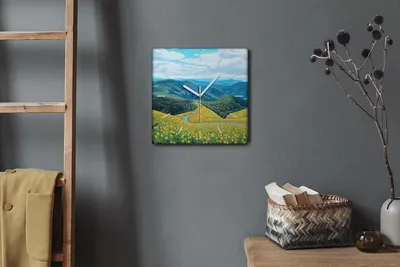 Produktbild von Coloray Hodiny Unikátní 30x30 cm  Tiché hodiny Pro obývací pokoj a kuchyň Nástěnné hodiny Plátno Bílé ručičky hodin - Květiny krajiny stromu Berg