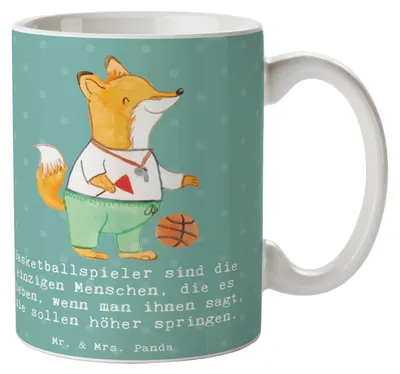 Produktbild von Mr. & Mrs. Panda Tasse Basketball Motivation - Meeresbrise - Geschenk, Sportler, Sportart, Sportarten, Kaffeetasse, Sprungkraft, Teamsport, Spielfreude, Teamgeist, haferl