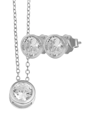 Produktbild von 925/- Echt Silber Schmuckset "Jara" mit Ohrsteckern und Kette mit Anhänger, 925/rhodiniert