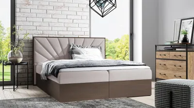 Produktbild von Boxspringbett Bett DAIMON 120x200cm Dunkel Eiche Stoff Hellbeige inkl Bettkasten