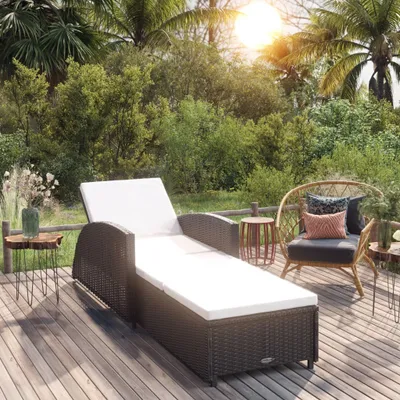 Produktbild von "im Angebot" Sonnenliege - für den Garten - 1 Person - mit Cremeweißer Auflage Poly Rattan Schwarz - Gartenliegen CC7866