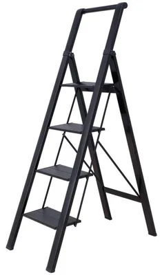Image de Escalier pliant à 4 marches, avec rampe, en aluminium, capacité de charge de 135 kg, antidérapant, gain de place, dimensions : 45 x 78 x 135,5 cm