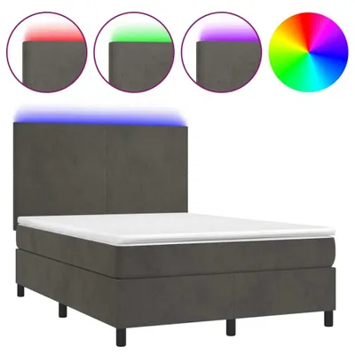 Immagine prodotto di vidaXL Letto boxspring con materasso e LED grigio scuro 140x200 cm velluto