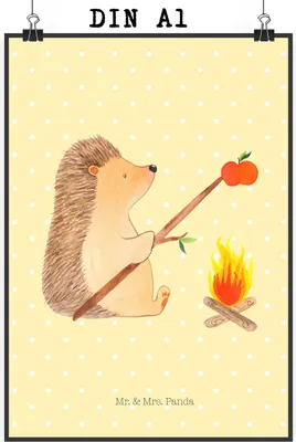 Produktbild von Mr. & Mrs. Panda Bild Igel Grillen DIN A1 - Gelb Pastell - Geschenk, Sinn Des Lebens, Motivation, Deko, Spruch, wanddeko, Lustige Sprüche, Kunstdruck, poster, Ziele