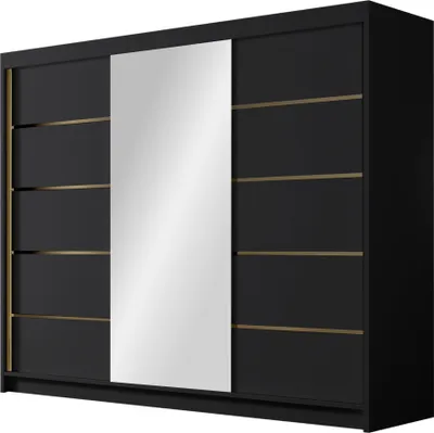 Produktbild von MIRJAN24 Schiebetürenschrank mit Spiegel Amber VI, Kleiderschrank mit Kleiderstange, mit drei Schwebetüren, Garderobe (Farbe: Schwarz)