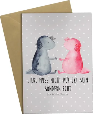 Produktbild von Mr. & Mrs. Panda Grußkarte Axolotl Liebe - Grau Pastell - Geschenk, kommunionskarte, Lurch, weihnachtskarten, hochzeitskarten, dankeskarten, Valentinstag